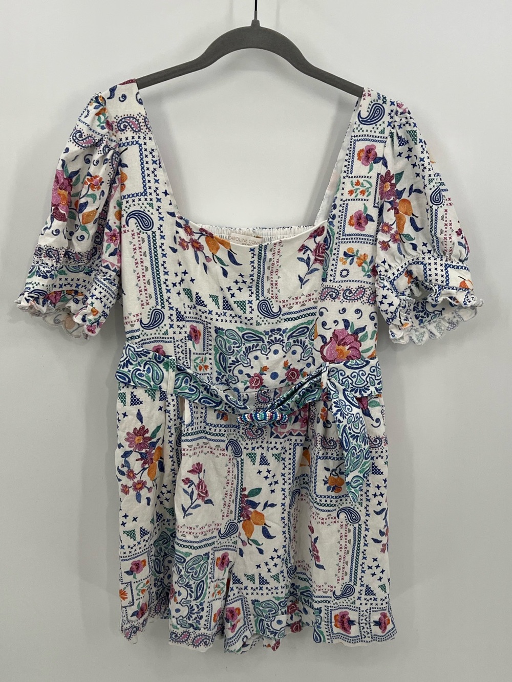 Caroline Constas cross stitch floral print belted romper